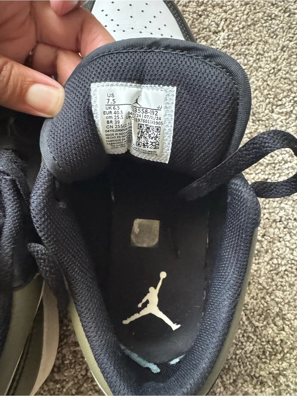 Jordan Low-Top Sneakers — Black, White & Dark Green with Gold Jumpman